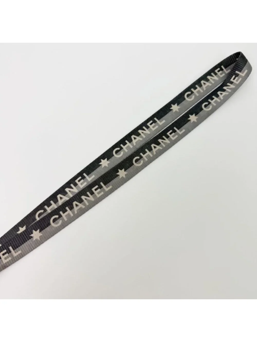 Chanel Logo Star Neck Strap Nylon Metal Black Gray White Silver Vintage